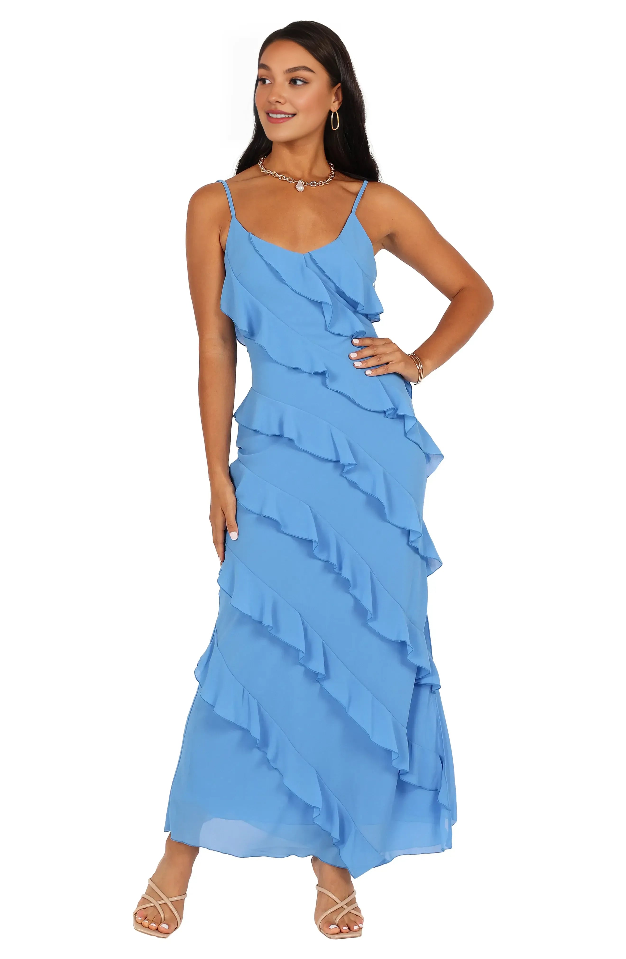Trendy Sheath Spaghetti Straps Sleeveless Chiffon Ankle-Length Prom Dress